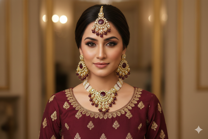 Maroon Kundan necklace Set/ kundan Indian jewellery kundan Ekta sets