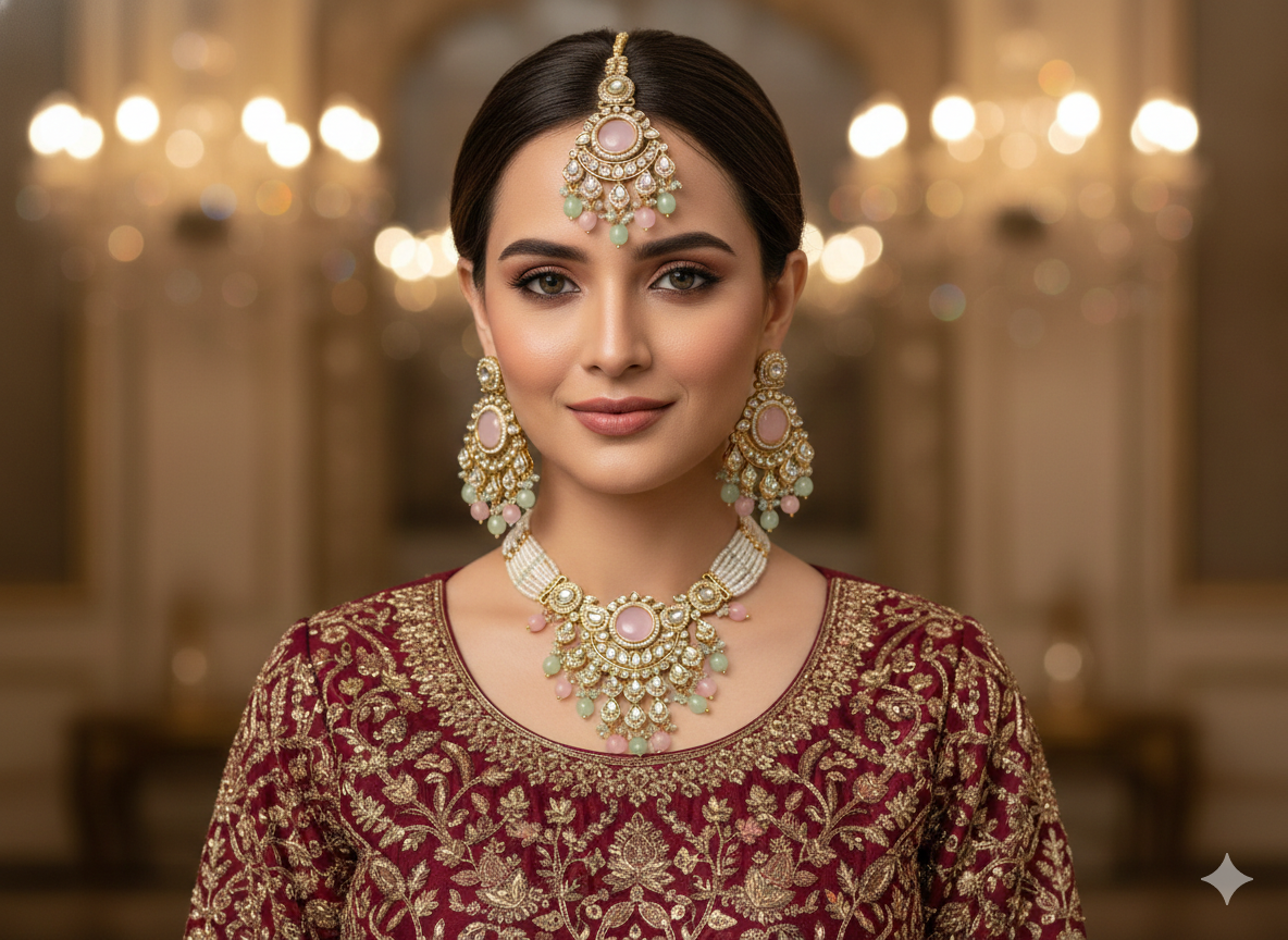 Mint pink Kundan necklace Set/ kundan Indian jewellery kundan Ekta sets