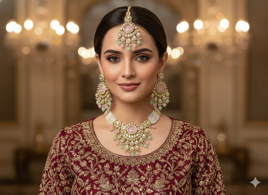 Mint pink Kundan necklace Set/ kundan Indian jewellery kundan Ekta sets
