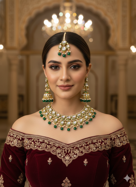 Green Kundan necklace Set/ kundan Indian jewellery kundan Adira sets
