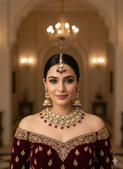 Maroon Kundan necklace Set/ kundan Indian jewellery kundan Adira sets