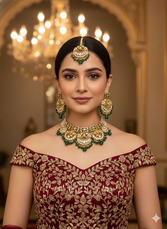 Green Kundan necklace Set/ kundan Indian jewellery kundan Damini sets