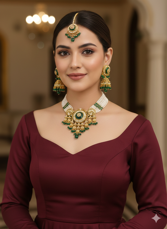 Green Kundan necklace Set/ kundan Indian jewellery kundan Fiza sets