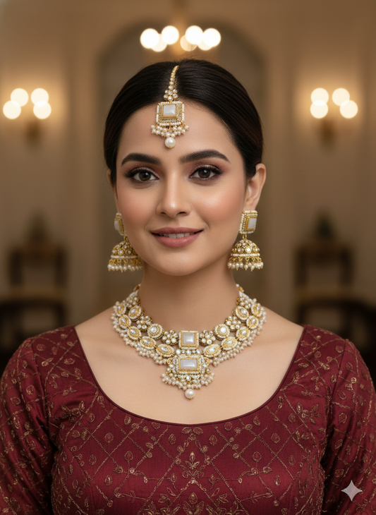 White Kundan necklace Set/ kundan Indian jewellery kundan Chitra sets