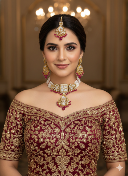 Indian Jewellery Majenta Kundan choker Aanya Sets