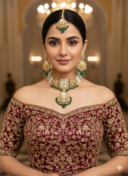 Indian Jewellery Green Kundan choker Aanya Sets