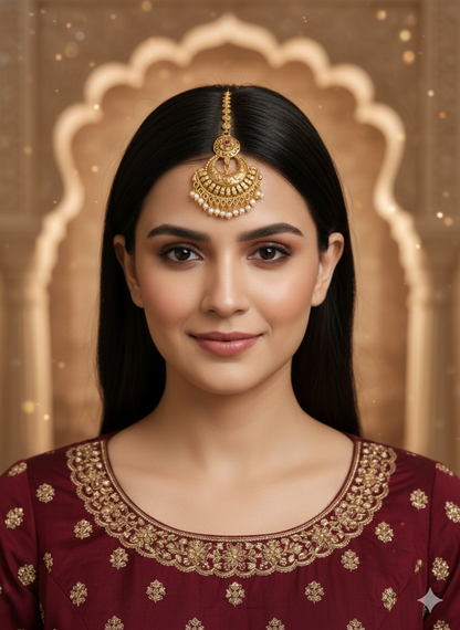 Gold polki Tikka Jewellery Indian Headpiece Jewellery