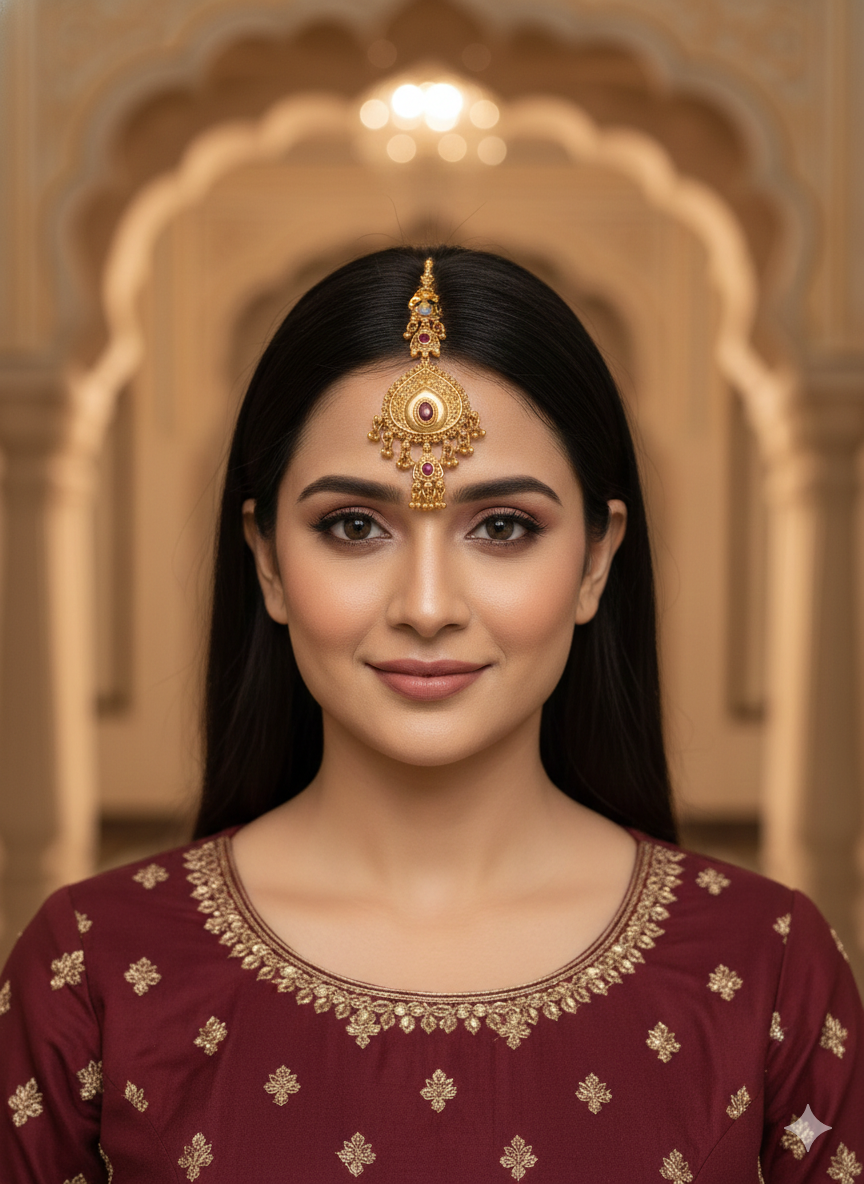 Gold polki Tikka Jewellery Indian Headpiece Jewellery
