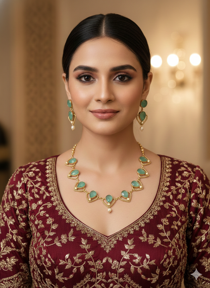 Green Victorian Necklace Indian Jewellery Escourt Set