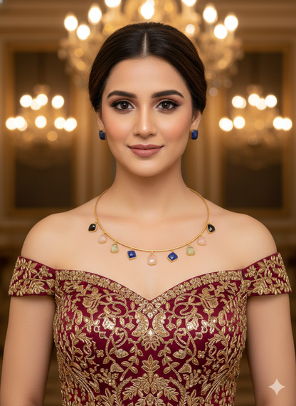 Gold Navratan western style uncut stone Necklace Set /Indian Necklace Set/ Indian sumu Jewellery