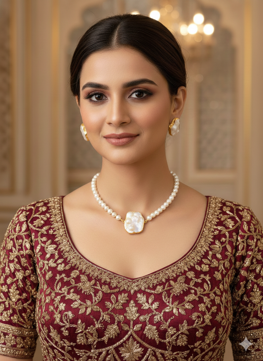 Gold Off white western style uncut stone Necklace Set /Indian Necklace Set/ Indian sumu Jewellery