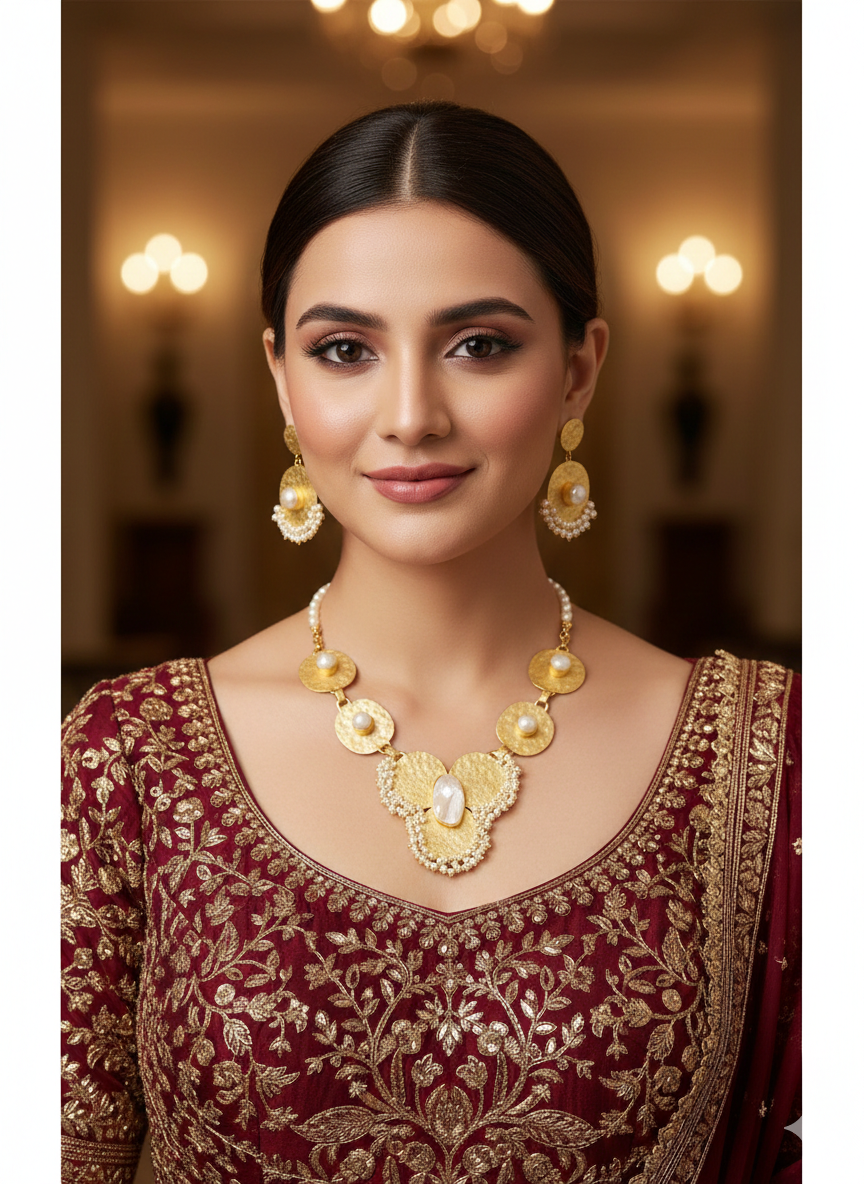 Gold Off white western style uncut stone Necklace Set /Indian Necklace Set/ Indian sumu Jewellery