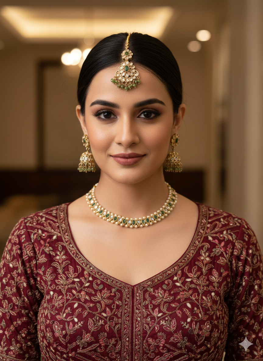 Antique Gold Mehndi Necklace Set/ Antique gold Indian Bridal Jagjeet Jewellery