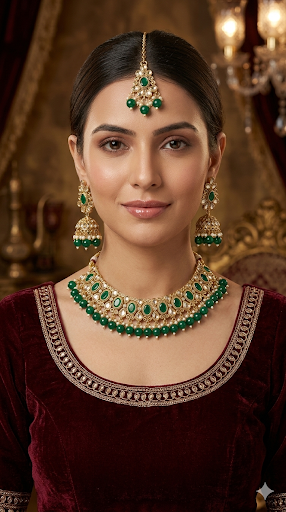 Antique Gold Green Necklace Set/ Antique gold rani Indian Bridal Kitty Jewellery