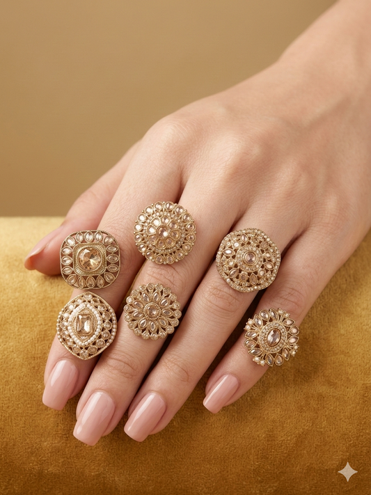 Champagne Stone Adjustable Indian Mysha Finger Rings