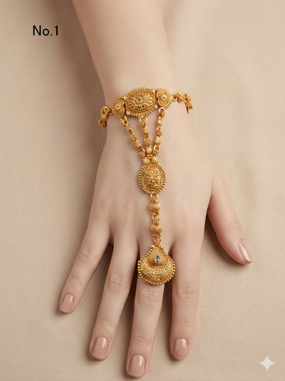 Indian Hand Bracelets Gold Bridal pair Finger ring Panja Jewellery