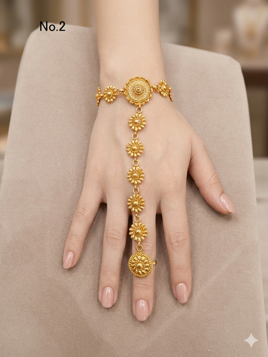 Indian Hand Bracelets Gold Bridal pair Finger ring Panja Jewellery