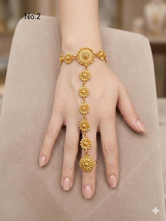 Indian Hand Bracelets Gold Bridal pair Finger ring Panja Jewellery