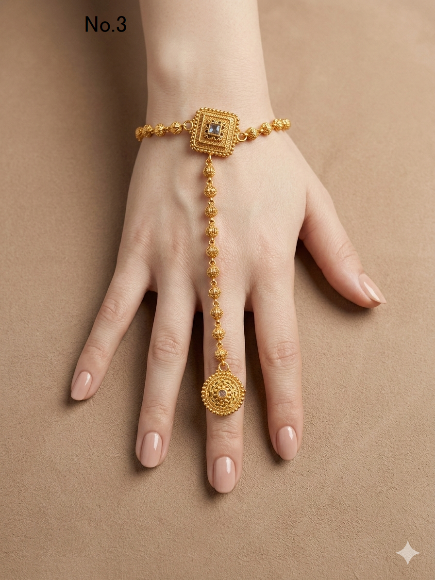 Indian Hand Bracelets Gold Bridal pair Finger ring Panja Jewellery
