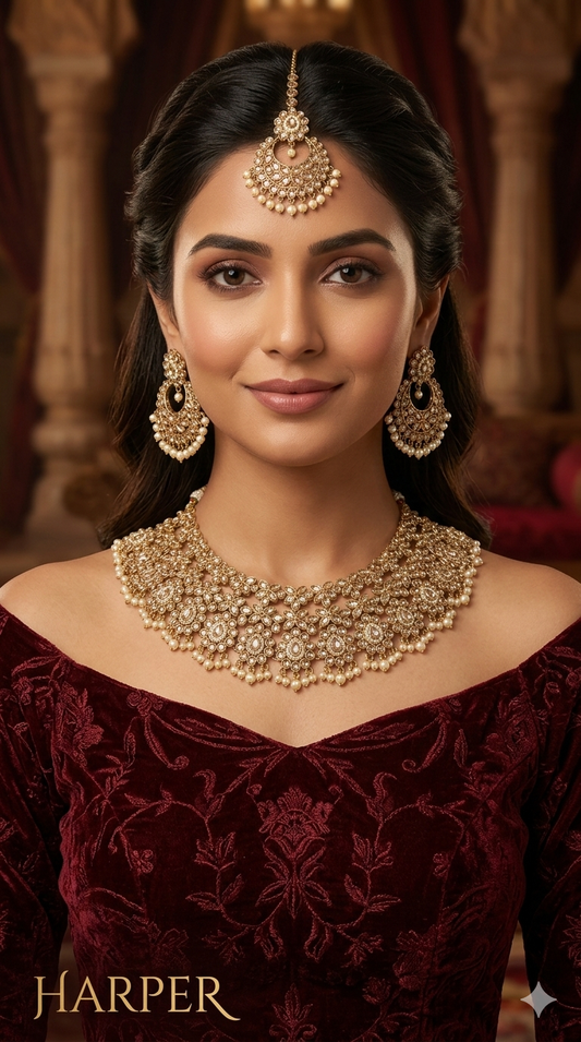 Antique Maroon Necklace Indian Jewelry Harper Set