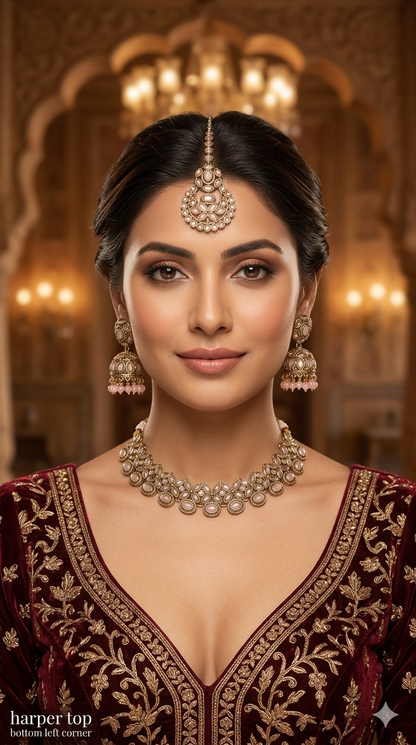 Pink Antique Gold Necklace Indian Jewellery Race Set