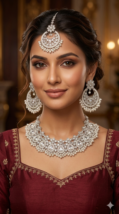 Silver necklace Set/ Silver Bridal necklace set Via Jewellery