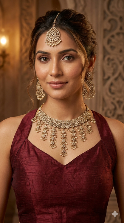 Antique Crystal Choker Indian Jewellery Inder Set