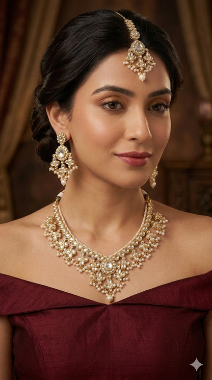 White Kundan necklace Set/ kundan Indian jewelry kundan Shiza sets