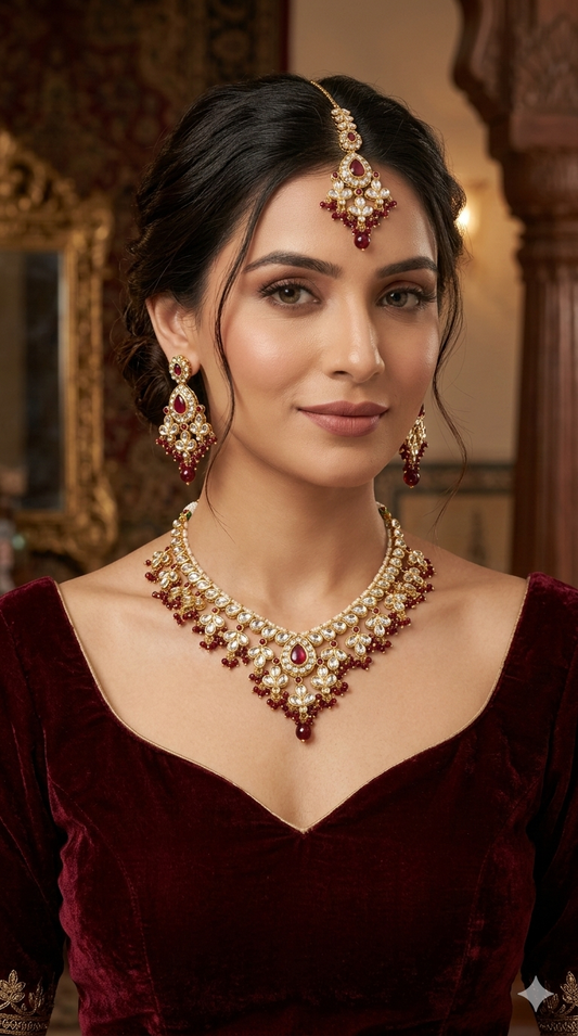Maroon Kundan necklace Set/ kundan Indian jewelry kundan Shiza sets