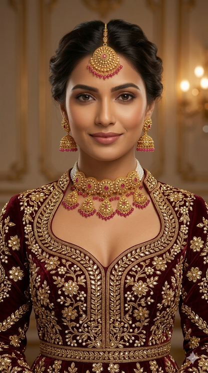 Gold Polki Ruby Kundan choker set/ Gold choker Kripa set