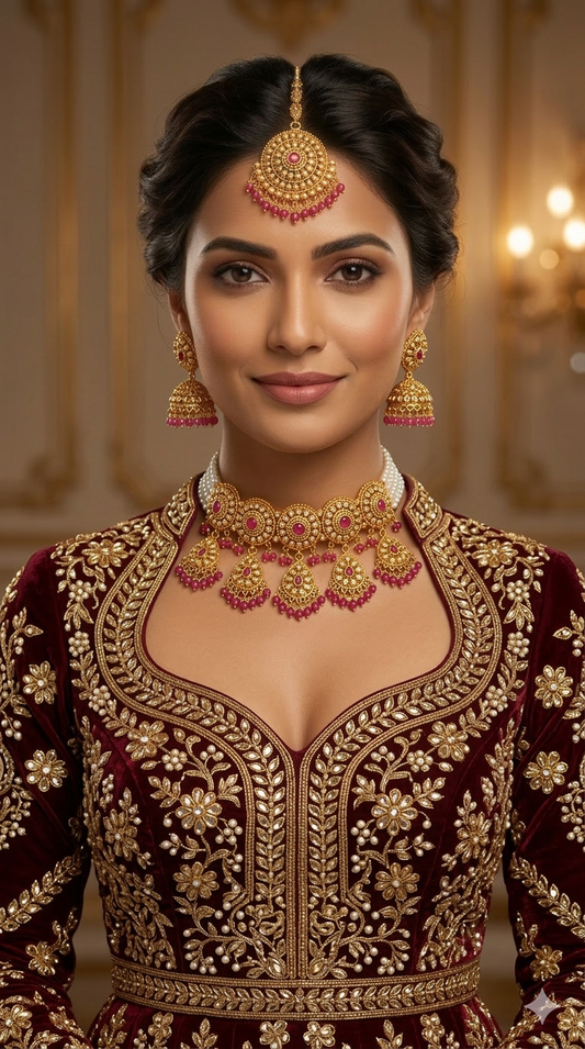 Gold Polki Ruby Kundan choker set/ Gold choker Kripa set