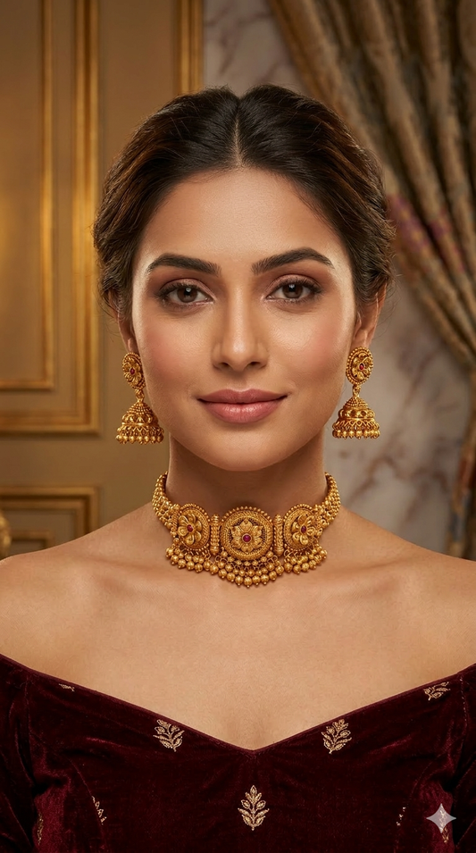 Gold Ruby Polki Kundan choker set/ Gold choker May set