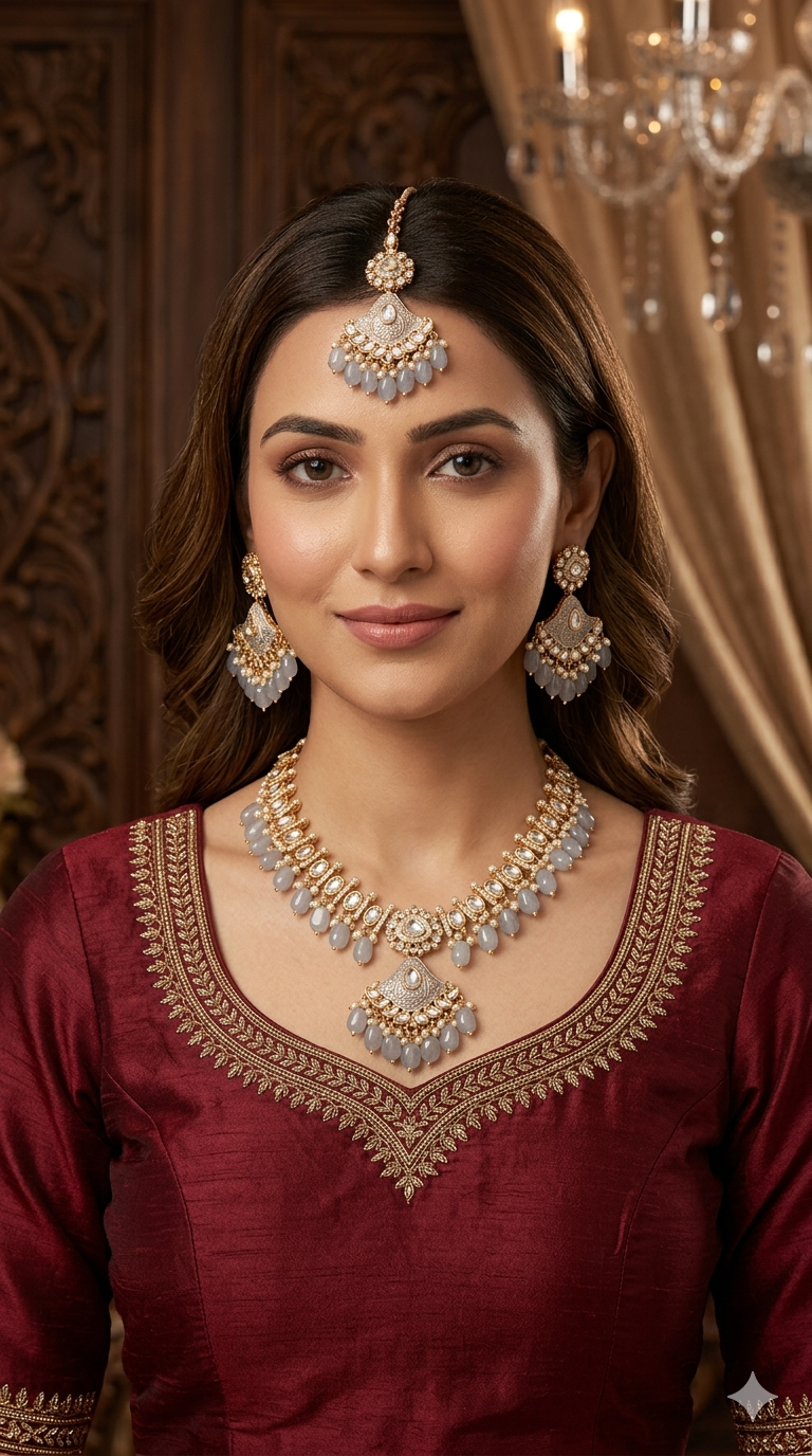 Rose gold white choker kundan necklace Set/ rose gold Indian hipi Jewellery