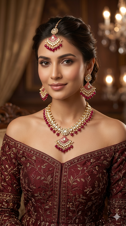 Indian  Jewellery Rose gold Kundan purple necklace most set