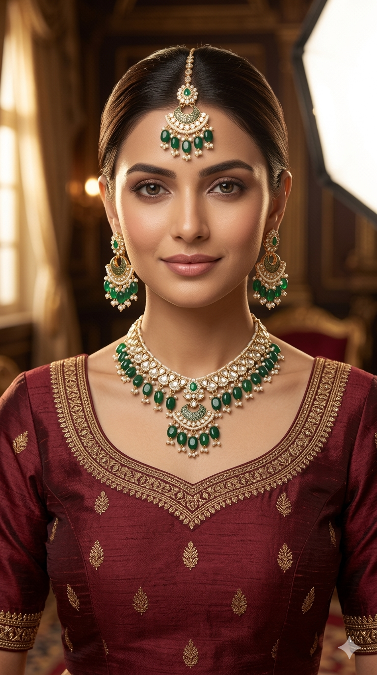 Indian  Jewellery Rose gold Kundan pink necklace most set