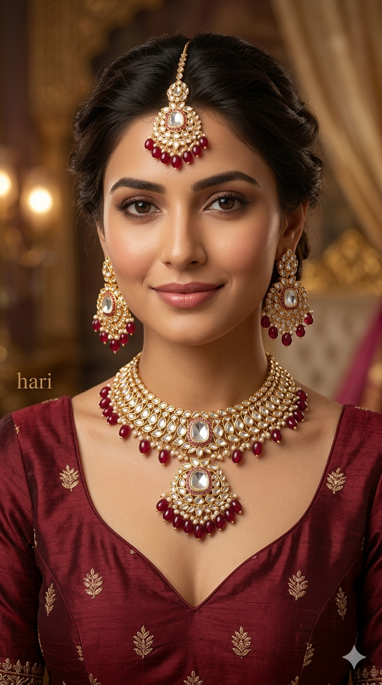 Maroon Kundan Necklace Jewellery Set/ Indian Jewellery Set