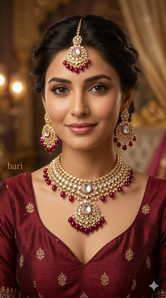 Maroon Kundan Necklace Jewellery Set/ Indian Jewellery Set