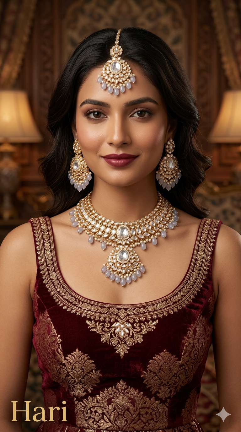 Indian Jewellery Rose Grey kundan necklace Set/ kundan necklace hari Set