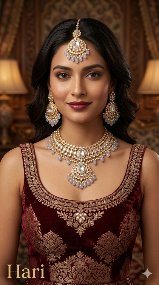 Indian Jewellery Rose Grey kundan necklace Set/ kundan necklace hari Set