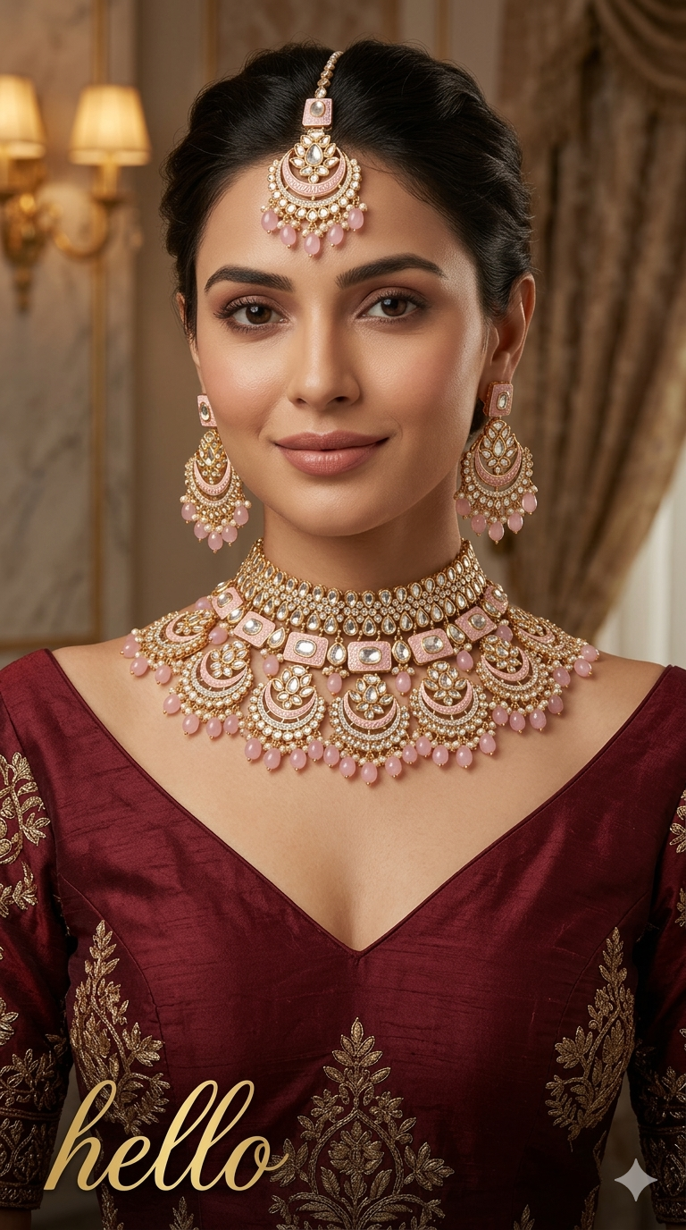 Indian Jewellery  pink Kundan choker Set/ kundan choker hello Set