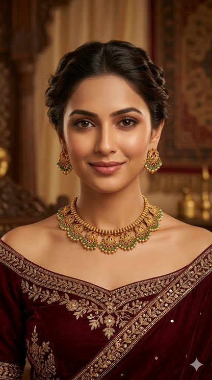 Gold Polki Ruby Sage Green Necklace Jewellery Lucy Set