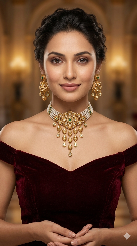 Ruby Gold polki Kundan choker set/ Gold choker Lake set