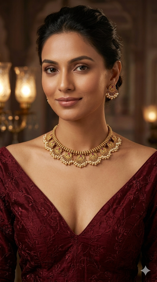 Gold Polki Ruby Necklace Jewellery Lucy Set
