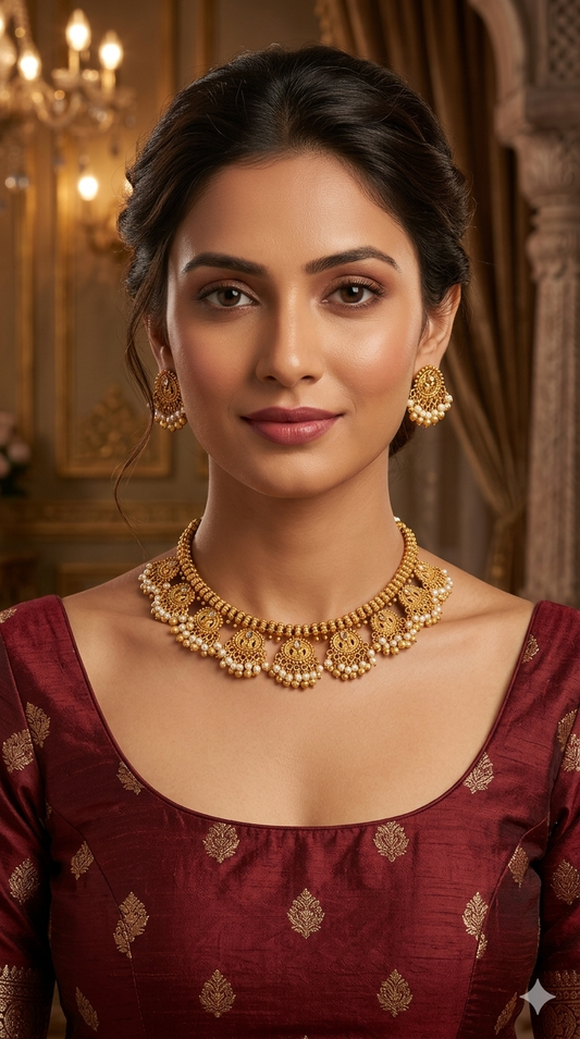 Gold Polki White Necklace Jewellery Lucy Set
