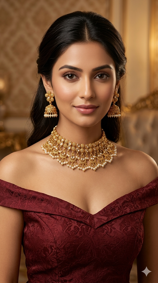 Gold polki White Choker set Indian Jayla Jewellery
