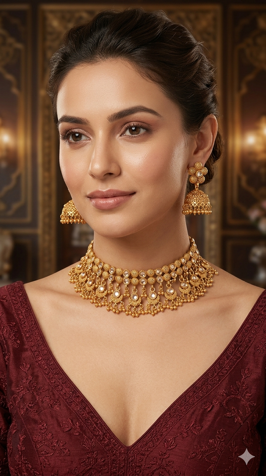 Gold polki Choker set Indian Jayla Jewellery