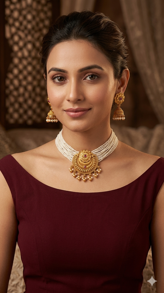 Gold polki Ruby Choker set Indian Elle Jewellery