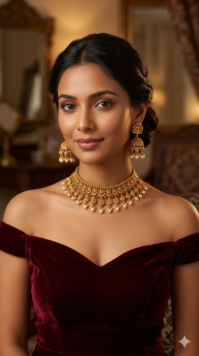 Gold polki Choker set Indian Elle Jewellery