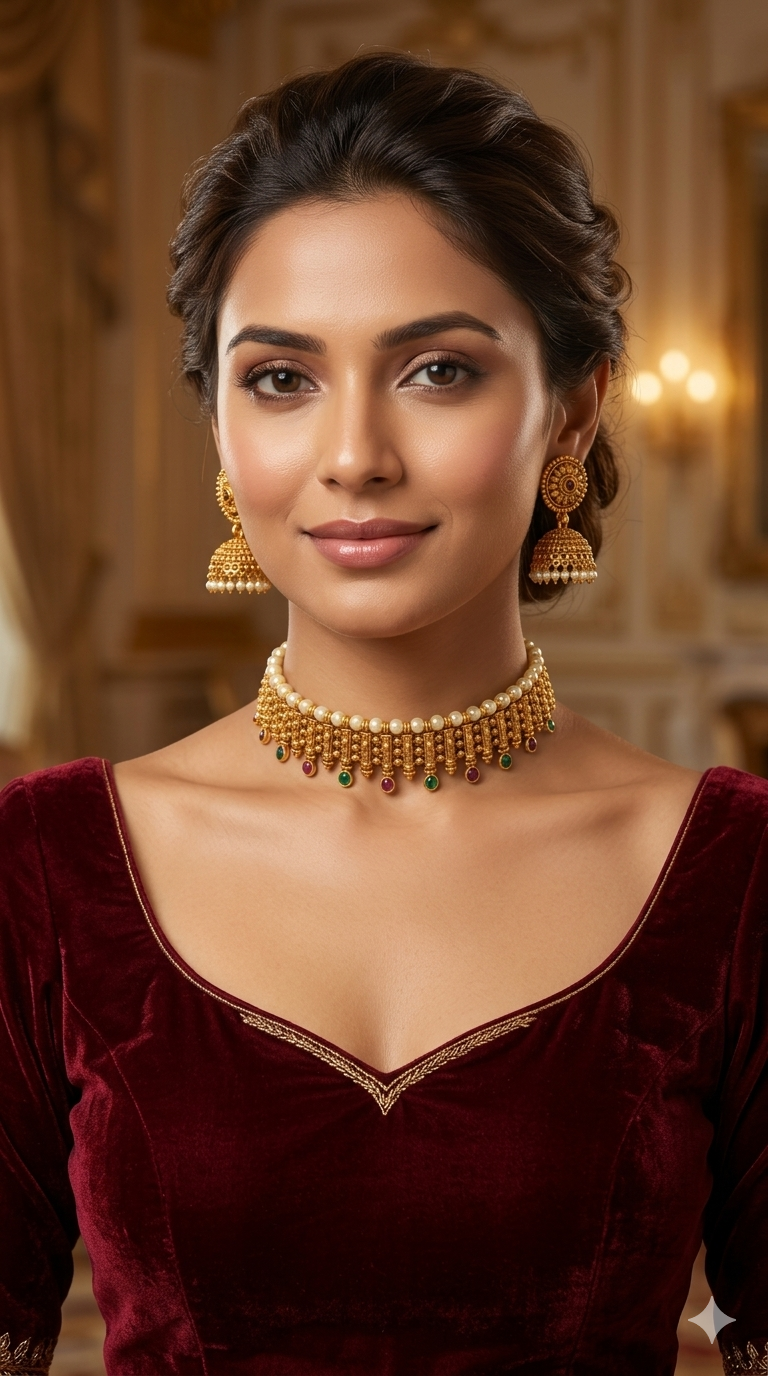 Gold polki Choker set Indian Elle Jewellery