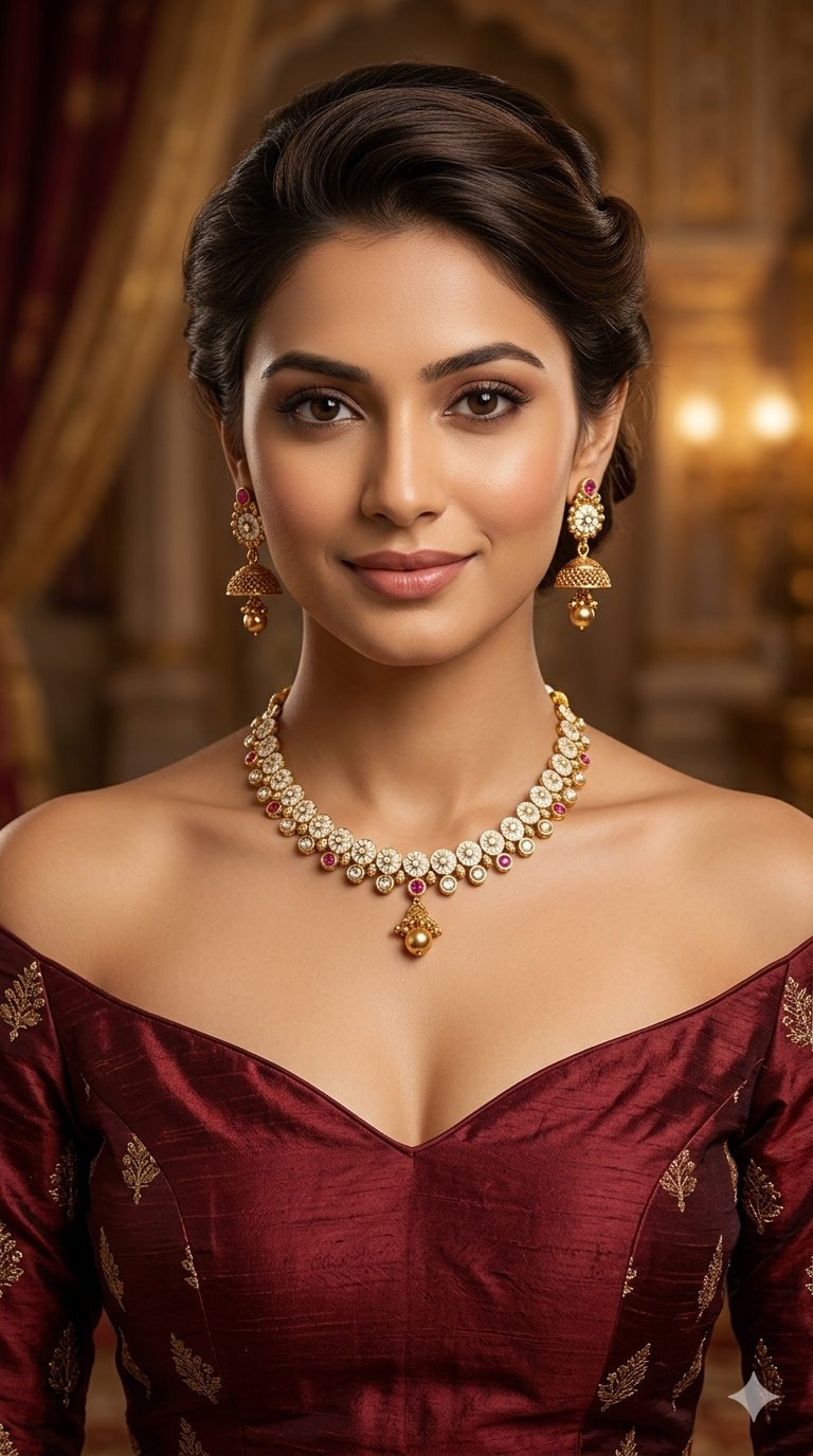 Gold Polki Ruby Necklace Jewellery Diviti Set